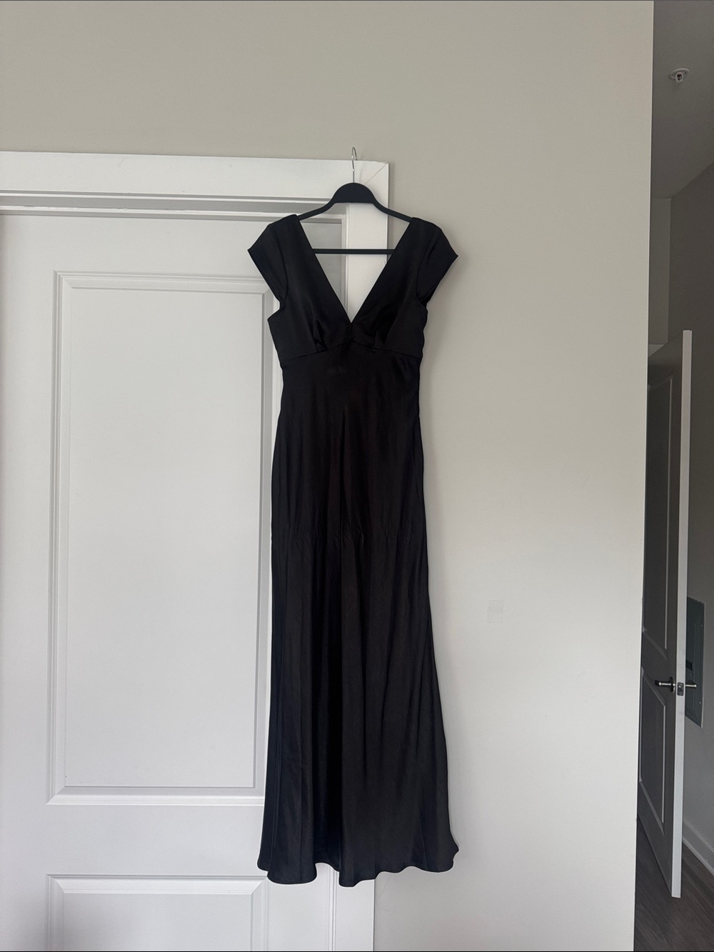 Selfie Leslie Black Satin Midi Dress